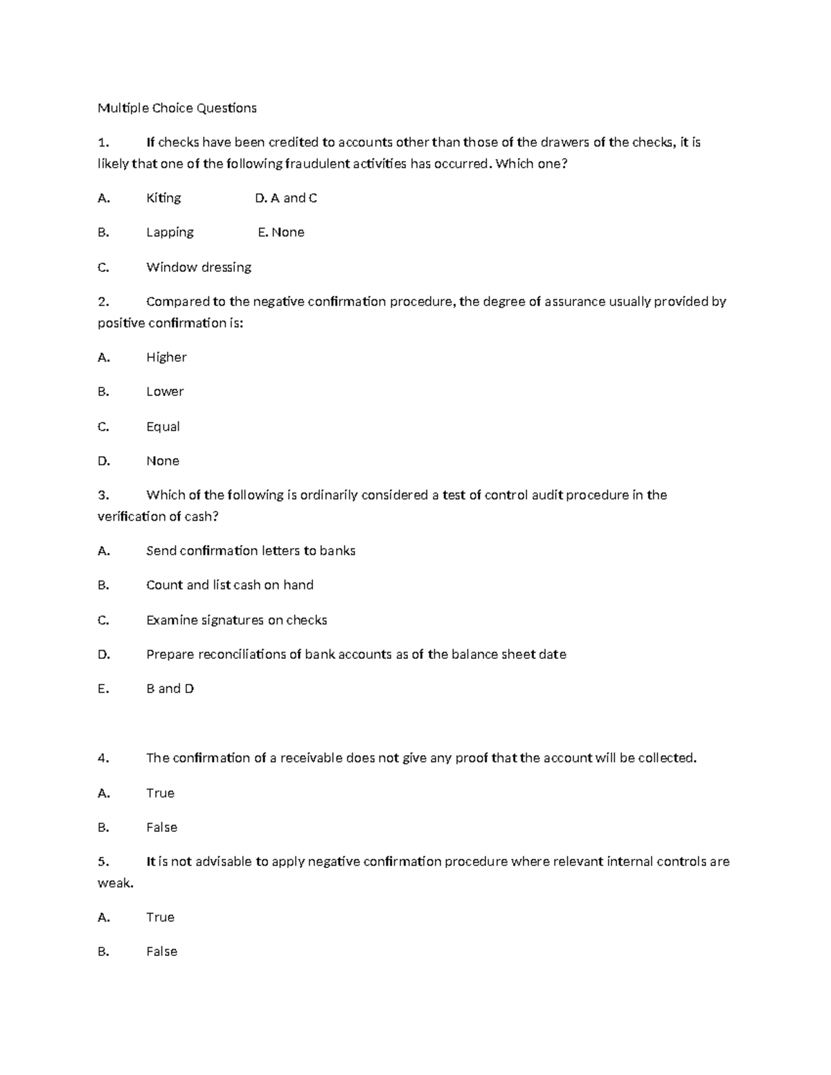 ACCT 101 Quiz: Multiple Choice Questions on Fraud and Audit Procedures ...