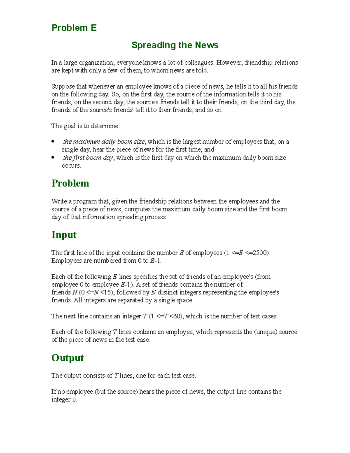 924 BFS - asignment bfs - Problem E Spreading the News In a large ...
