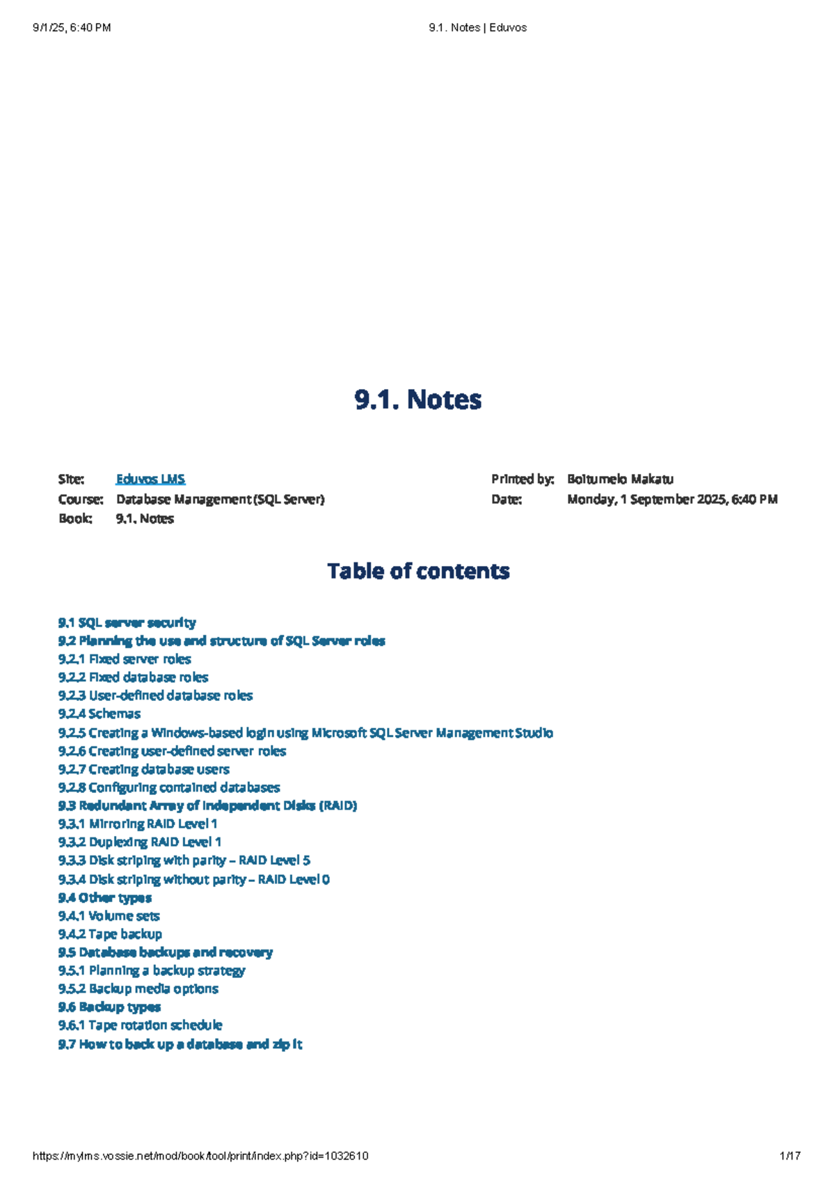 Database Management (SQL Server) 9.1 Notes - Eduvos - Studocu