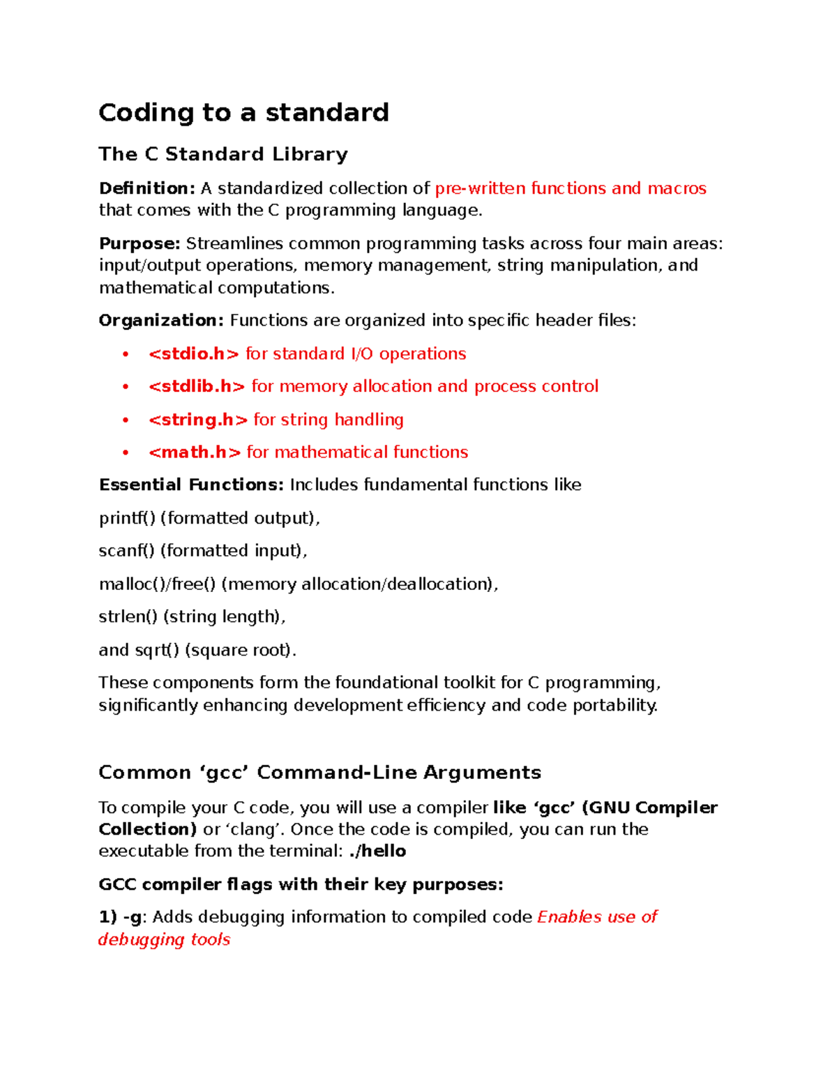 C Language Review Notes: Key Concepts and Standard Library Overview ...