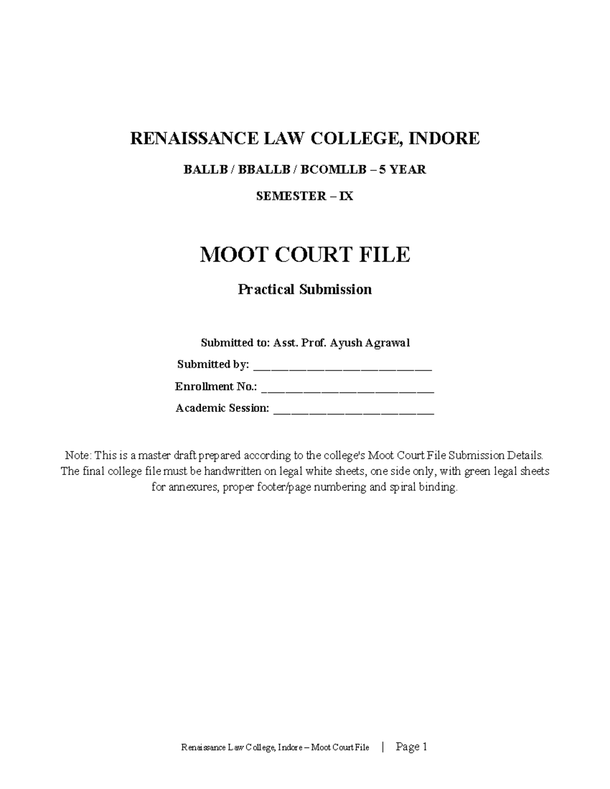 Renaissance Law College, Indore BALLB 5-Year Semester IX Moot Court ...