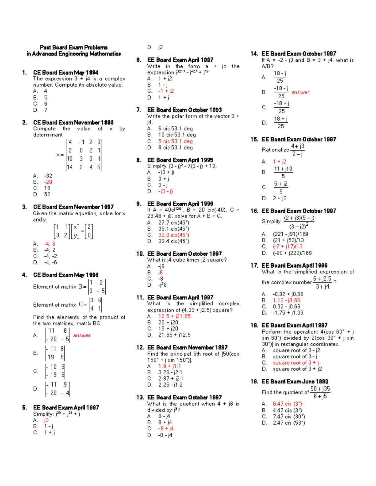 Advanced Engineering Mathematics Past Board Exam Problems (CE/EE) - Studocu