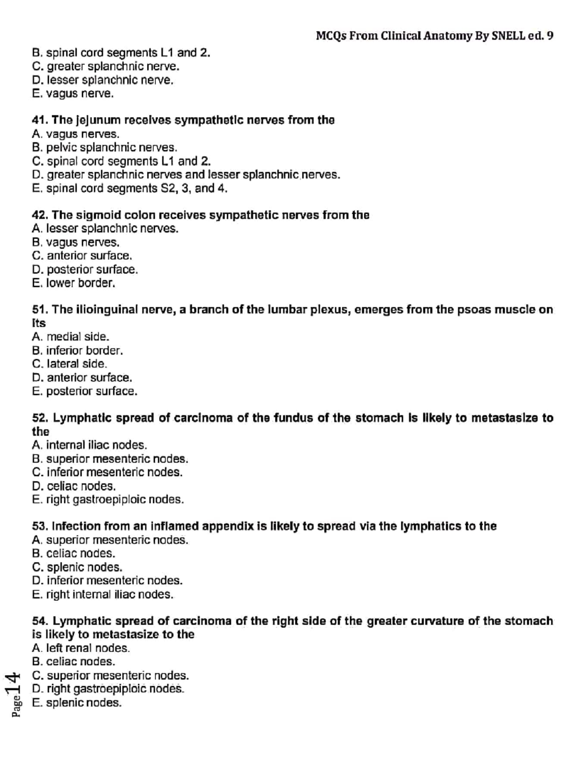 Psyc227 Quiz 10 Cdff Mcqs From Clinical Anatomy Snell Ed 9 B