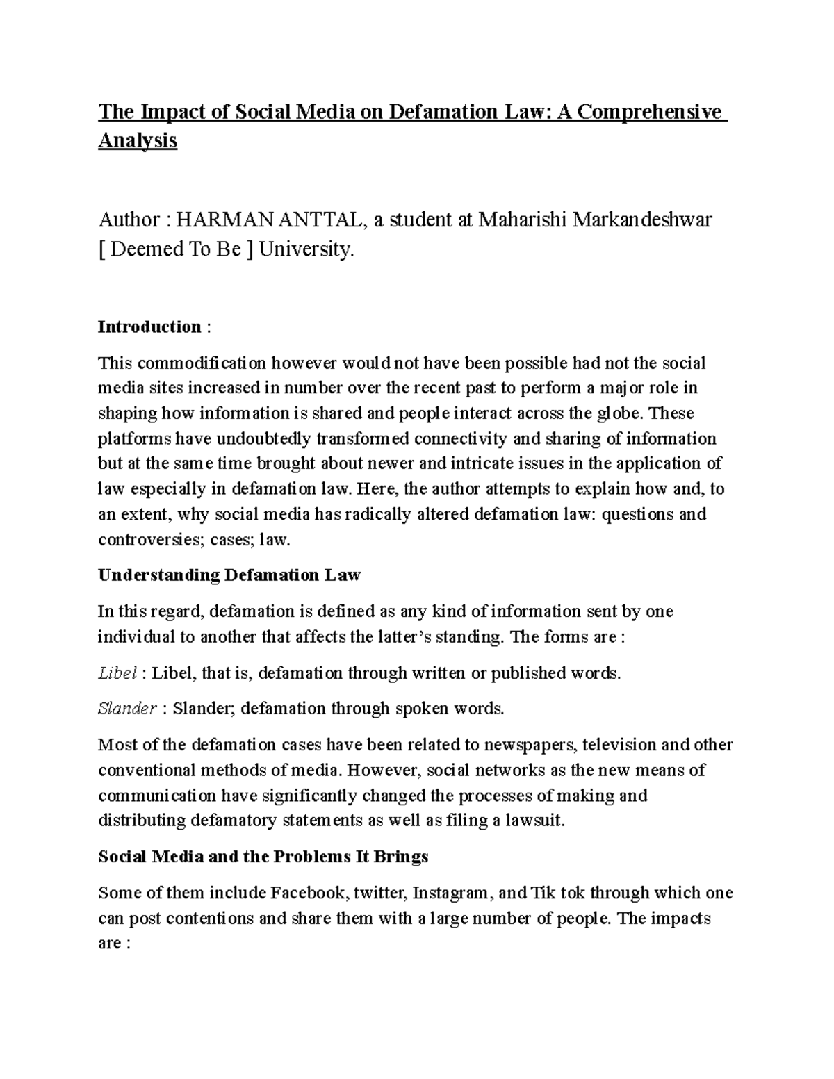 The Impact of Social Media on Defamation Law: A Comprehensive Study ...