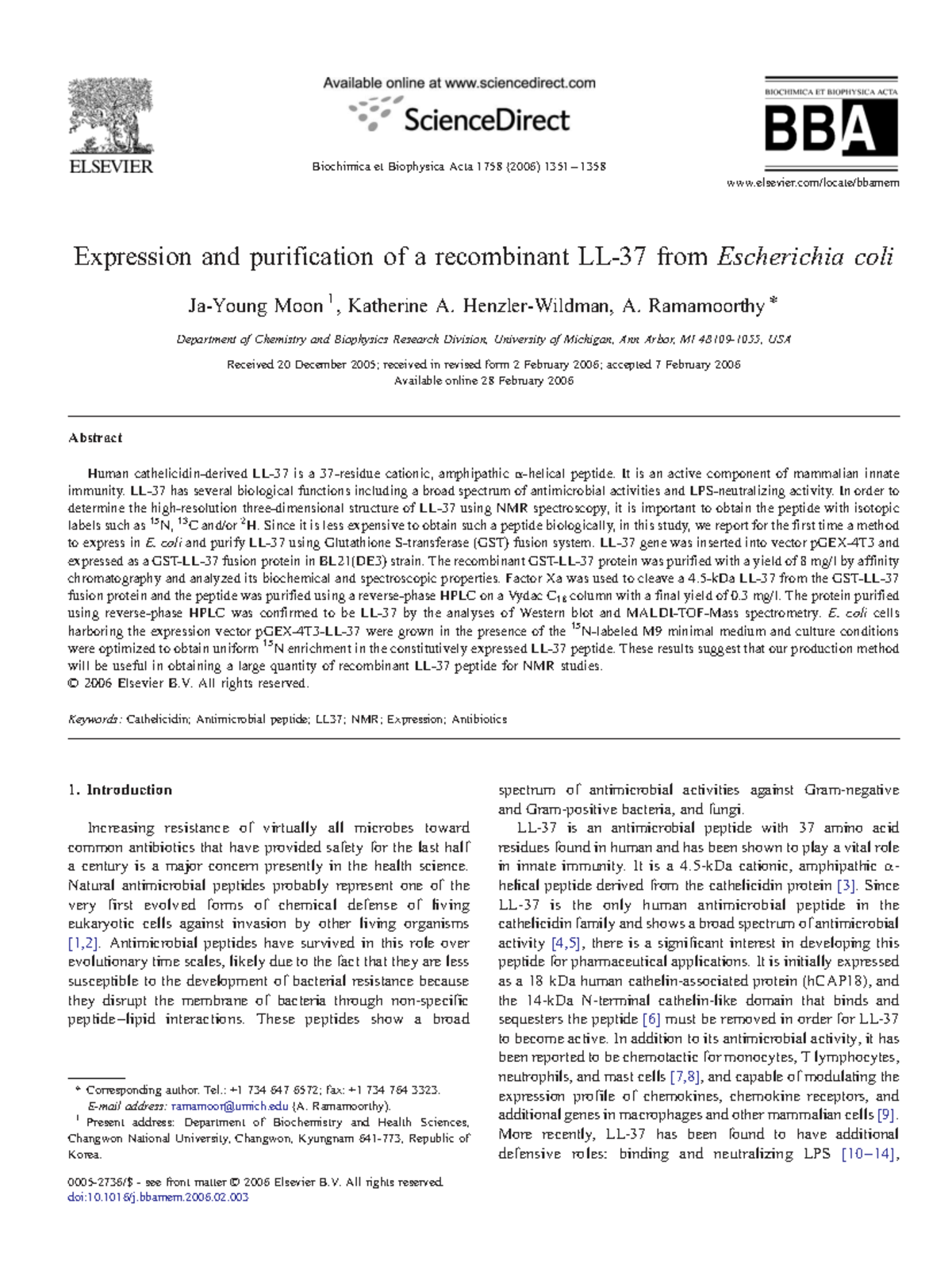 Expression and Purification of Recombinant Antimicrobial Peptide in E ...