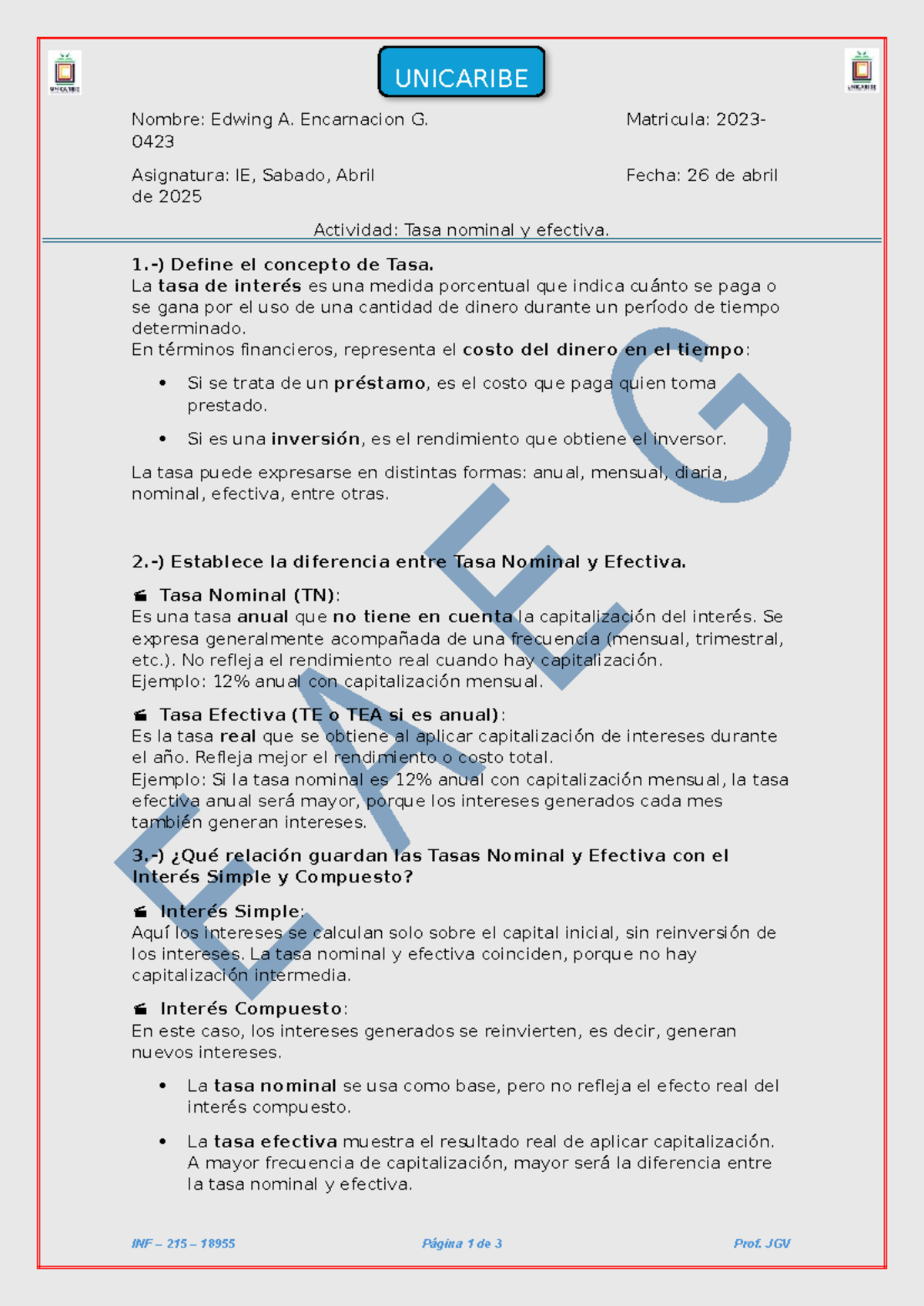 Unidad 4: Tasa Nominal y Efectiva en Finanzas - INF 215 - Studocu