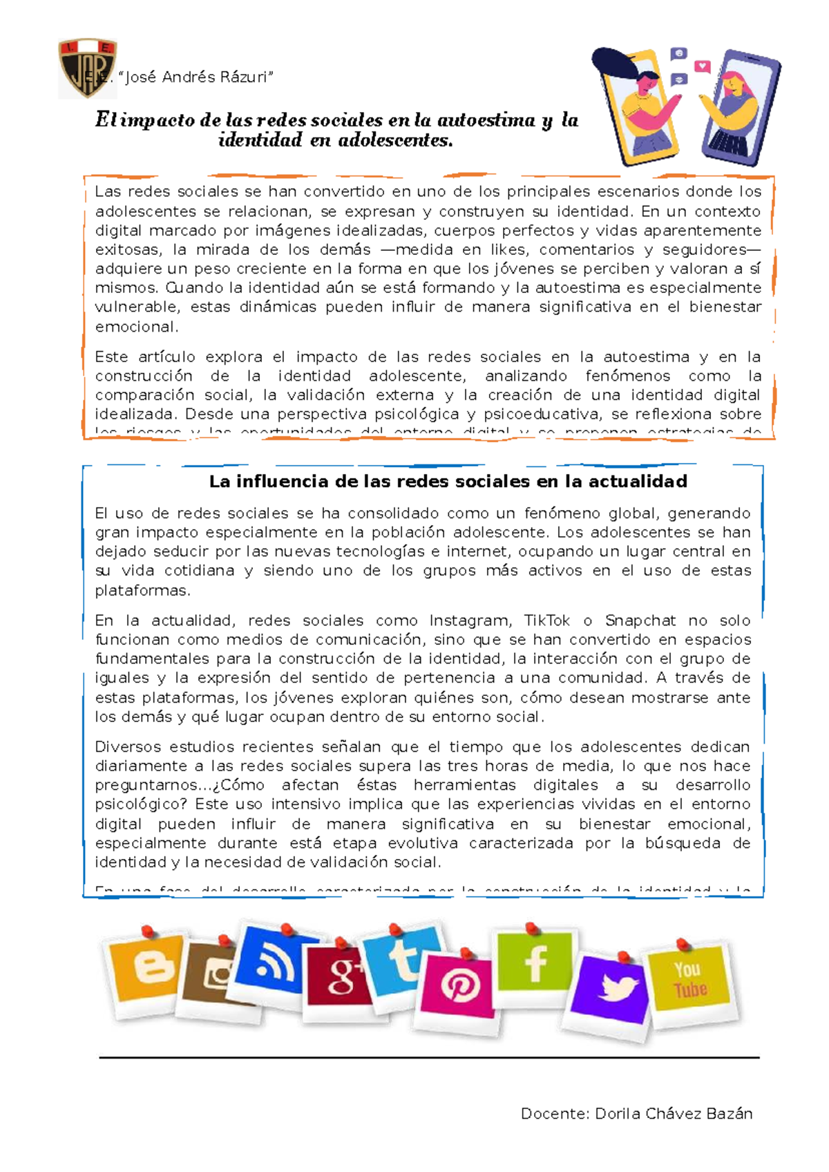 I.E.E. Andrés Impacto de Redes Sociales en Autoestima y Identidad ...