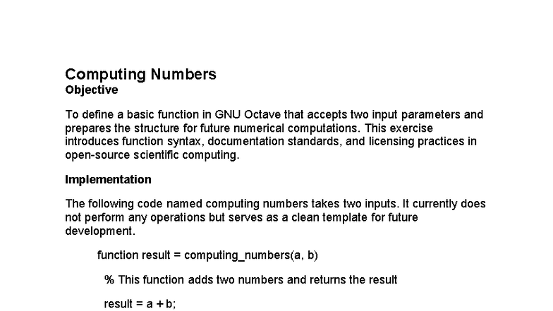 Computing Numbers - Computational Report for ECE Assignments - Studocu