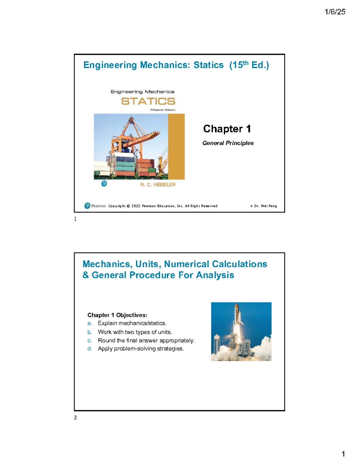 Engineering Mechanics: Statics (15th Ed.) Chapter 1 - General ...