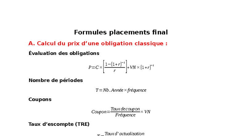 Formules de Calcul des Obligations - Final A - Studocu