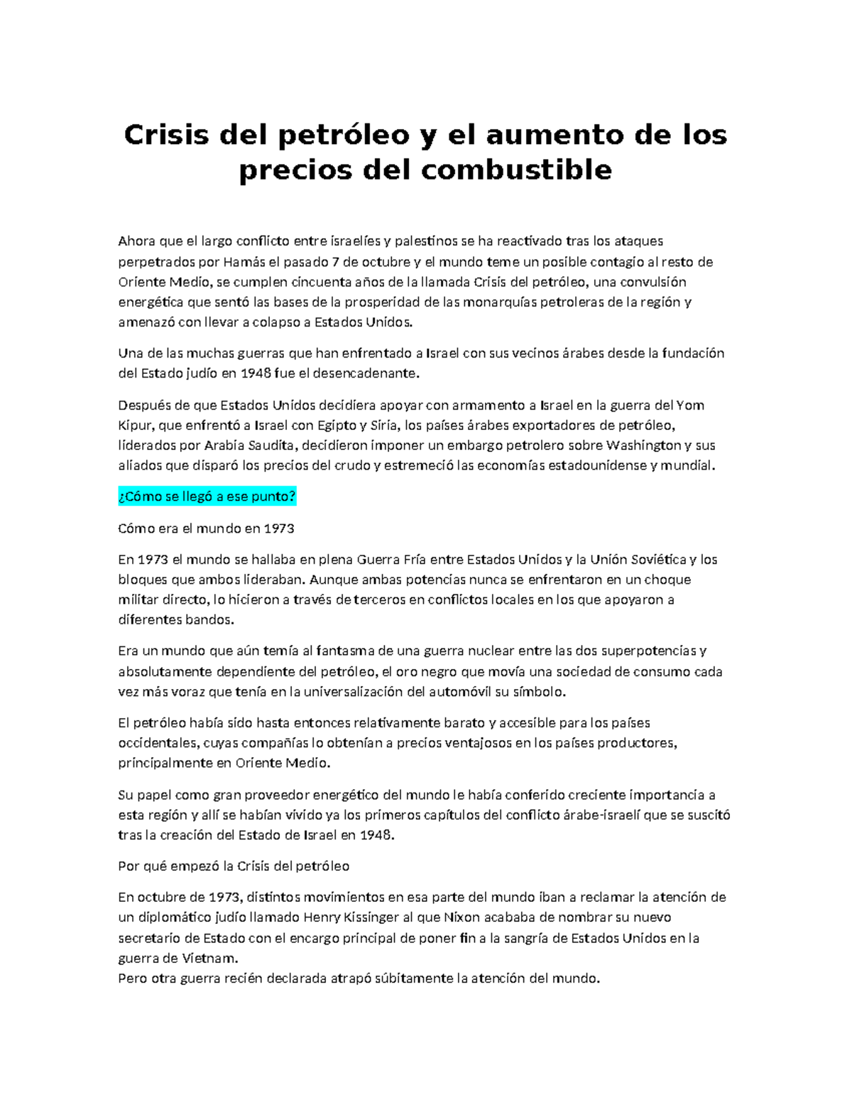 Crisis del Petróleo y Aumento de Precios del Combustible: Análisis 1973 ...