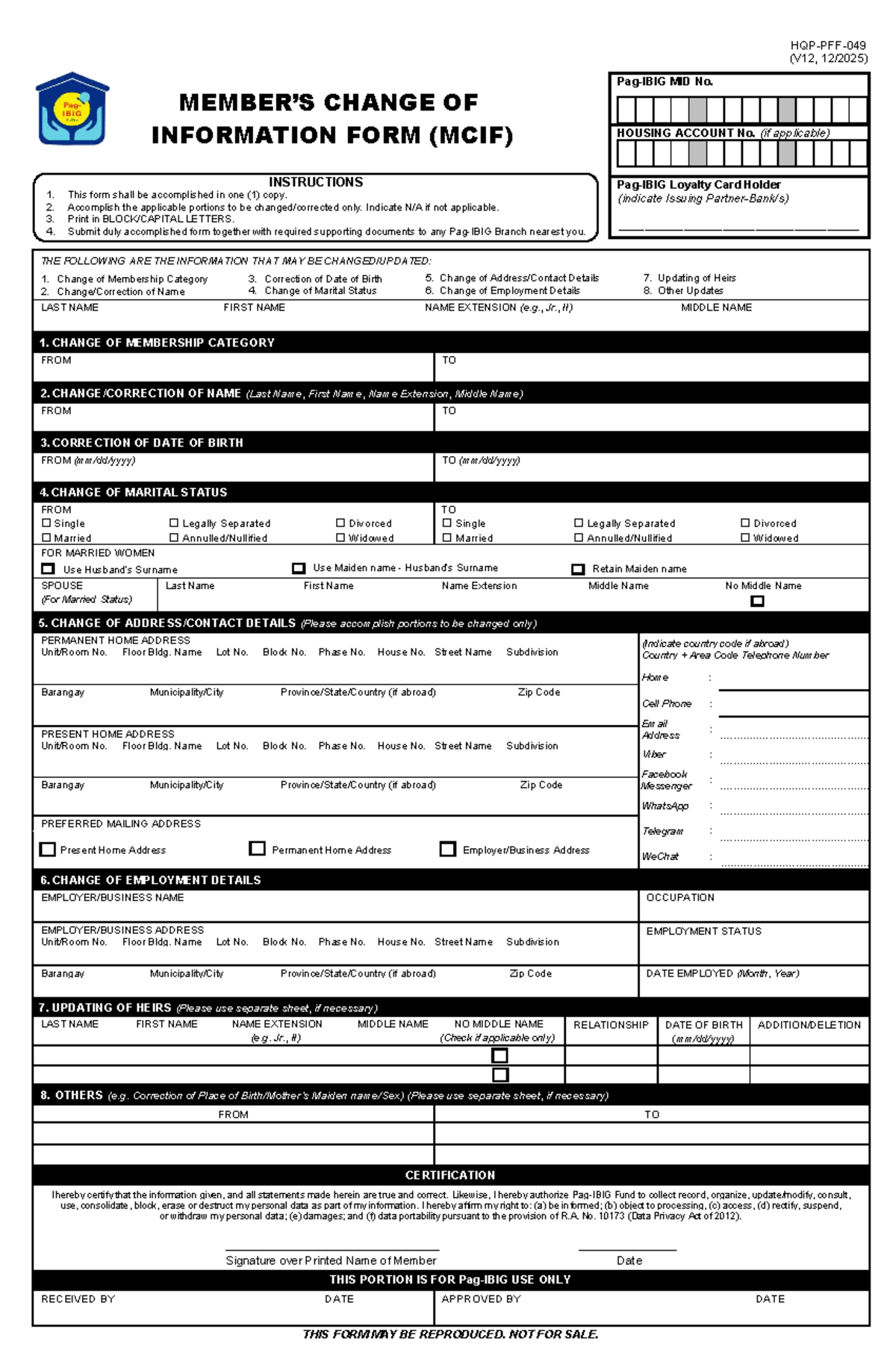 PFF049 Midterm Members Change Information Form Instructions - Studocu