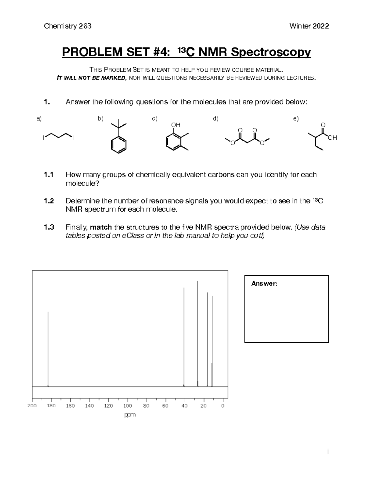 PS4 NMR Chem263 Wi22 - Practice Questions on 13C NMR Spectroscopy - Studocu
