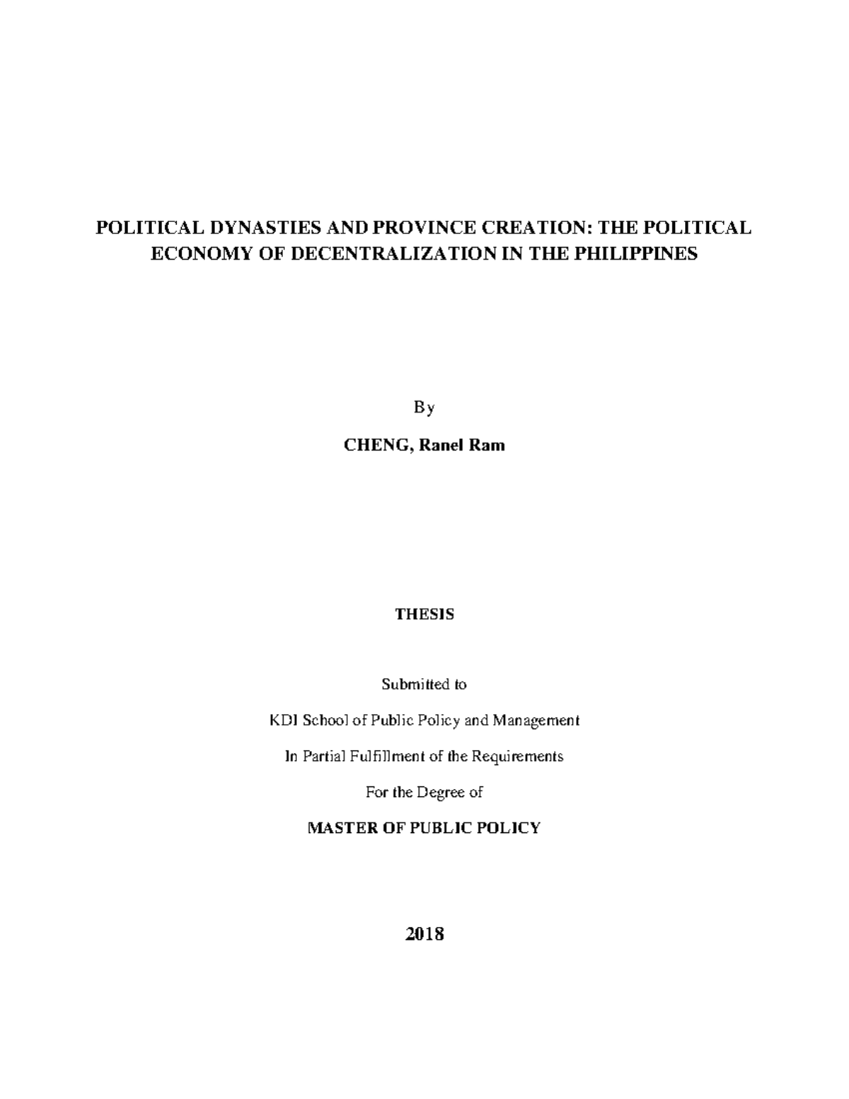 POLICY 2018: Political Dynasties & Decentralization in the Philippines ...