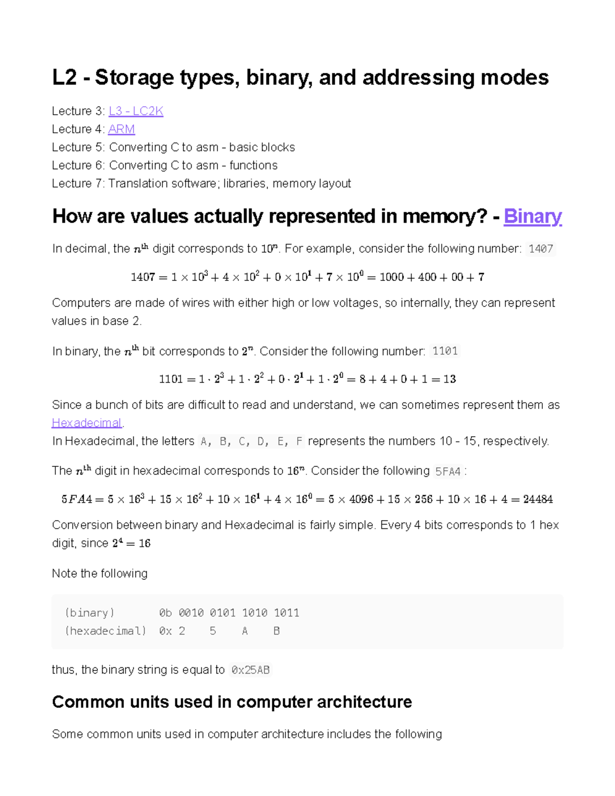 L2 - Storage types, binary, and addressing modes - For example ...