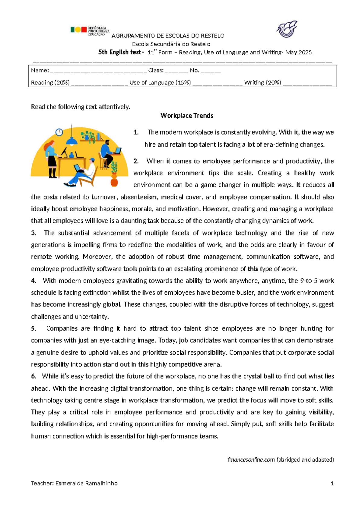 5th English Test B11 - Workplace Trends Analysis and Writing Tasks ...