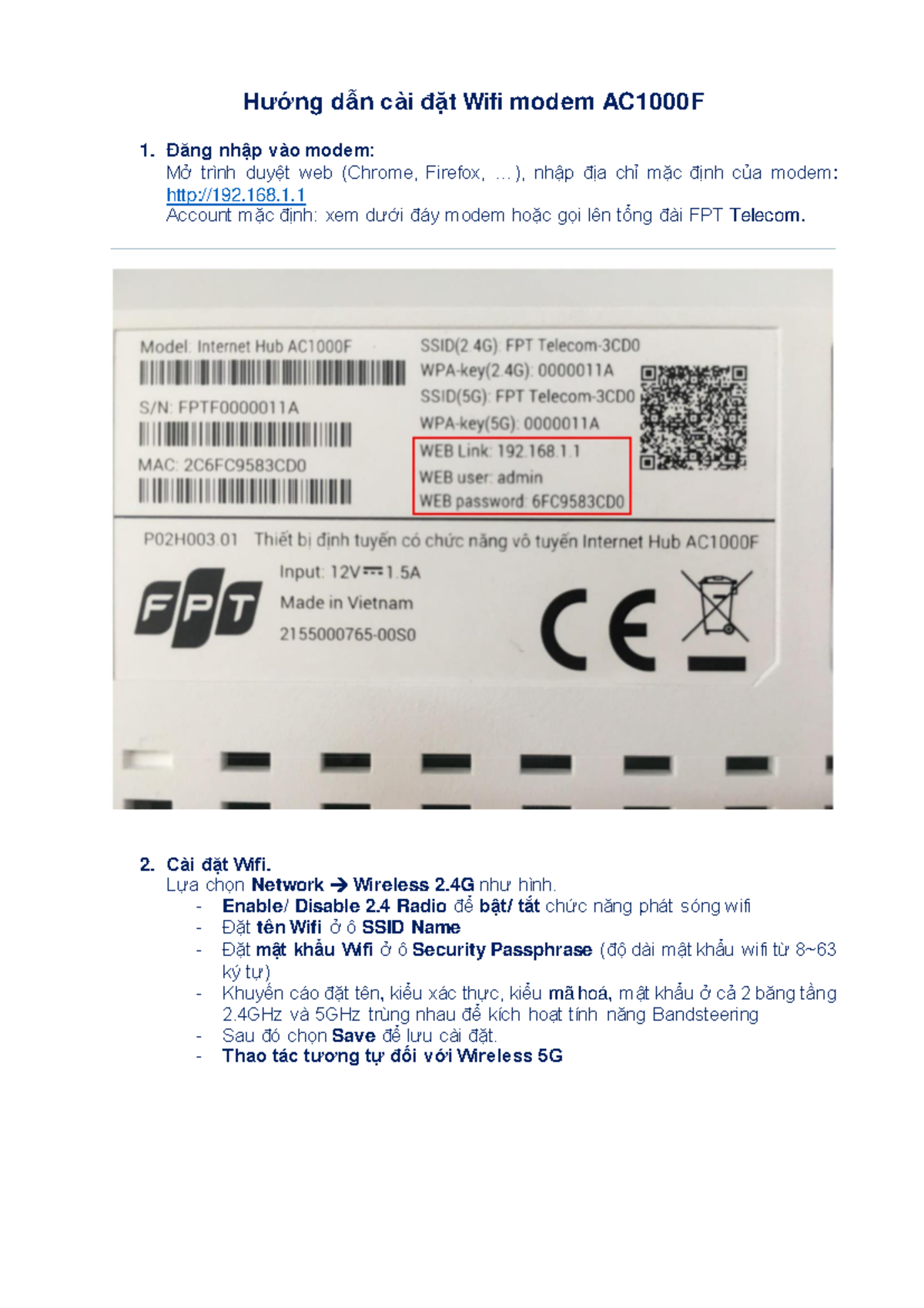 Huong dan cai dat wifi modem ac1000f - Hướng dẫn cài đặt Wifi modem ...