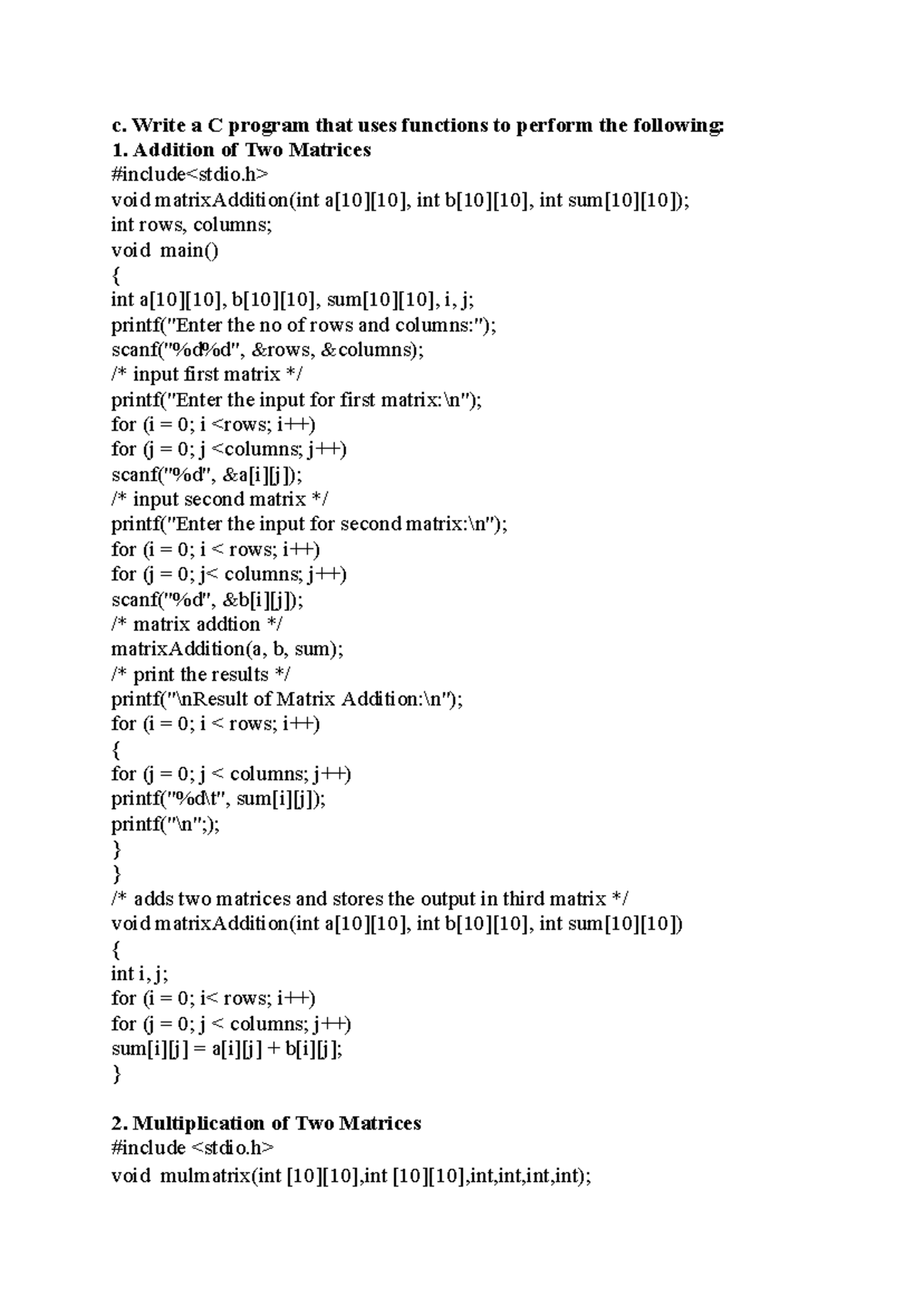 C Programming: Matrix Operations, File Handling & Miscellaneous Tasks ...