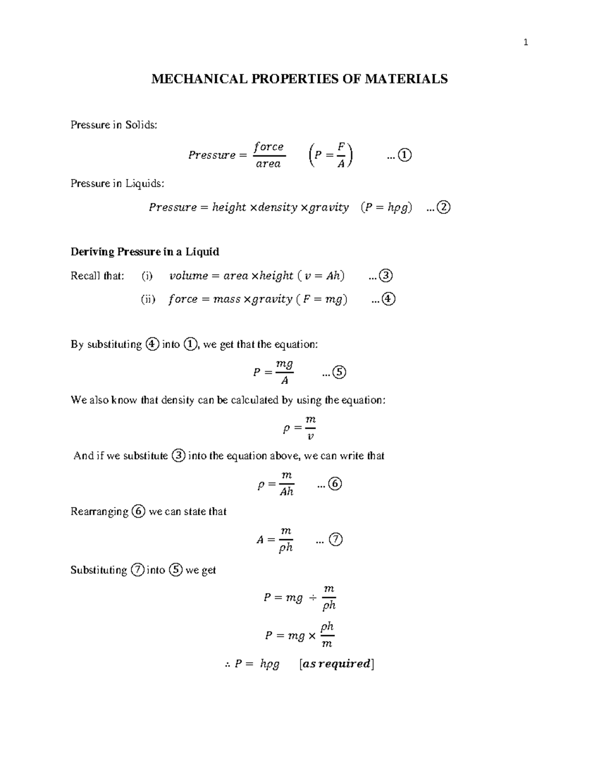 1 MECHANICAL PROPERTIES OF MATERIALS: Pressure, Stress, and Strain ...