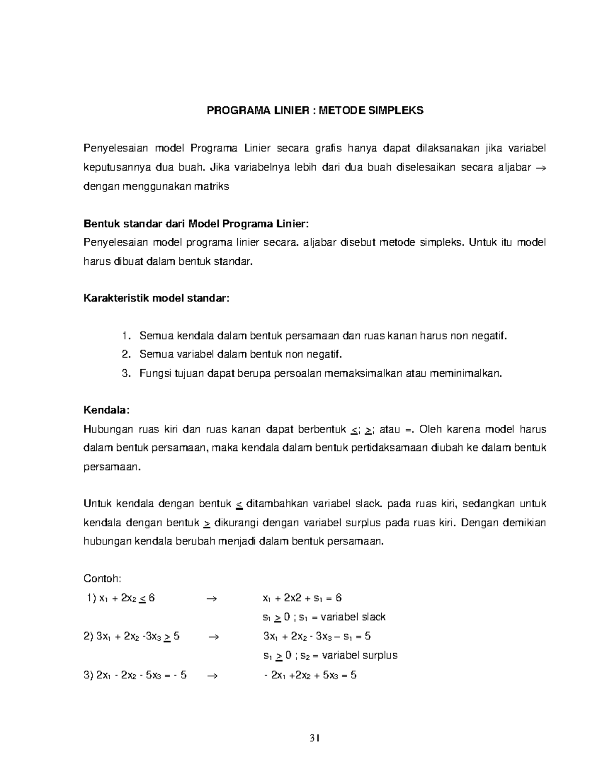 Metode Simpleks dalam Program Linier: Penyelesaian dan Algoritma - Studocu