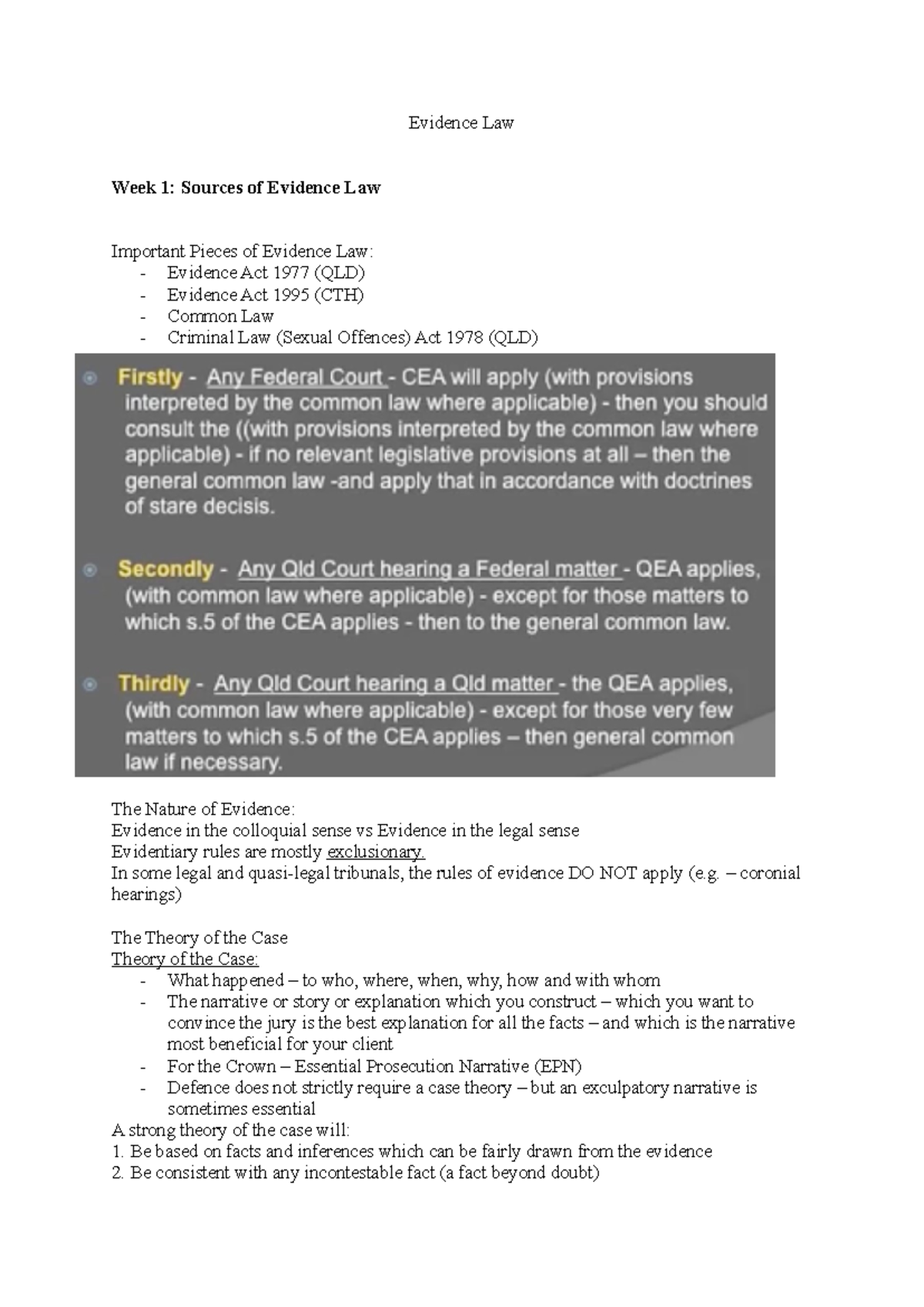 Evidence Law - Weeks 1 to 5 Overview and Key Concepts - Studocu