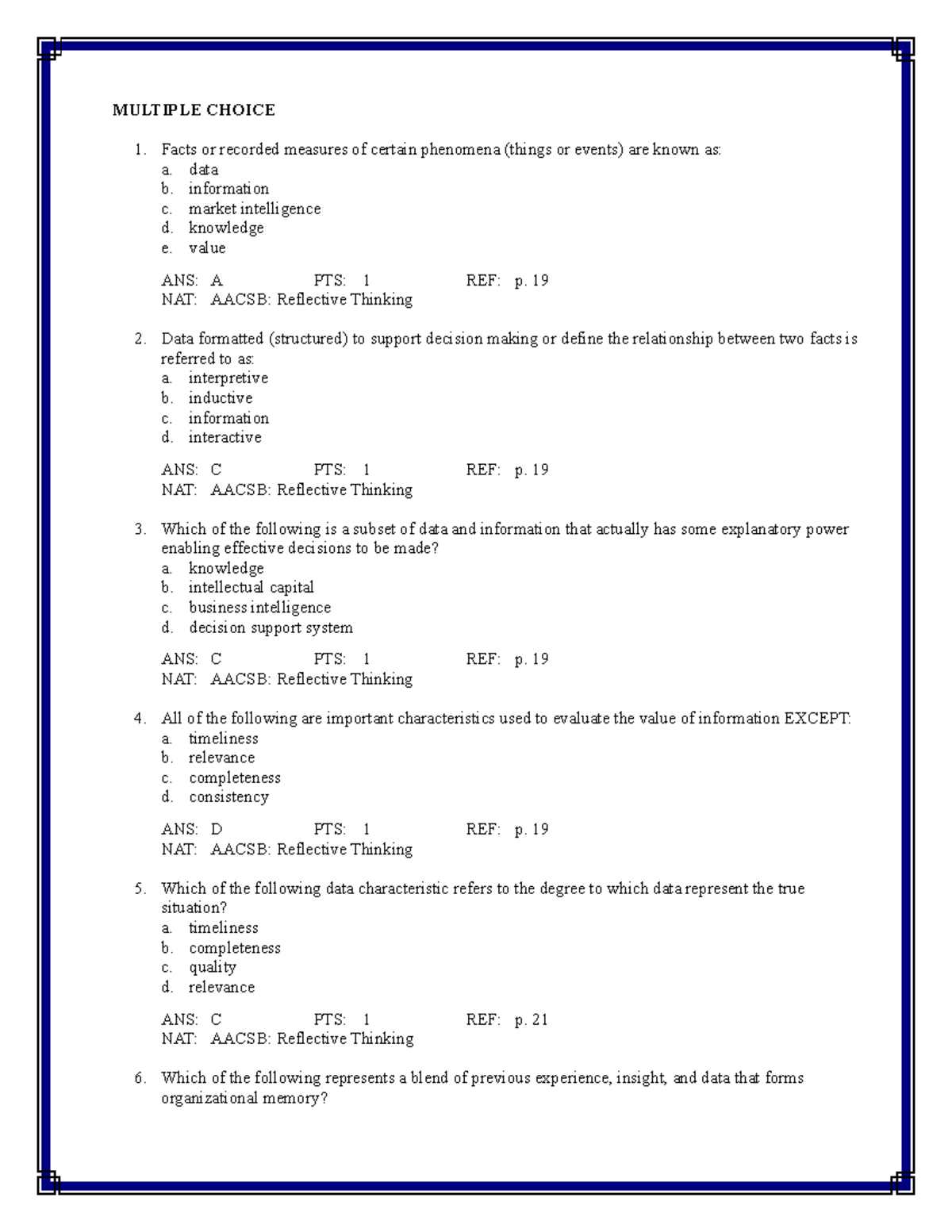 Chapter 2—Information Systems and Knowledge Management-MCQ - MULTIPLE ...