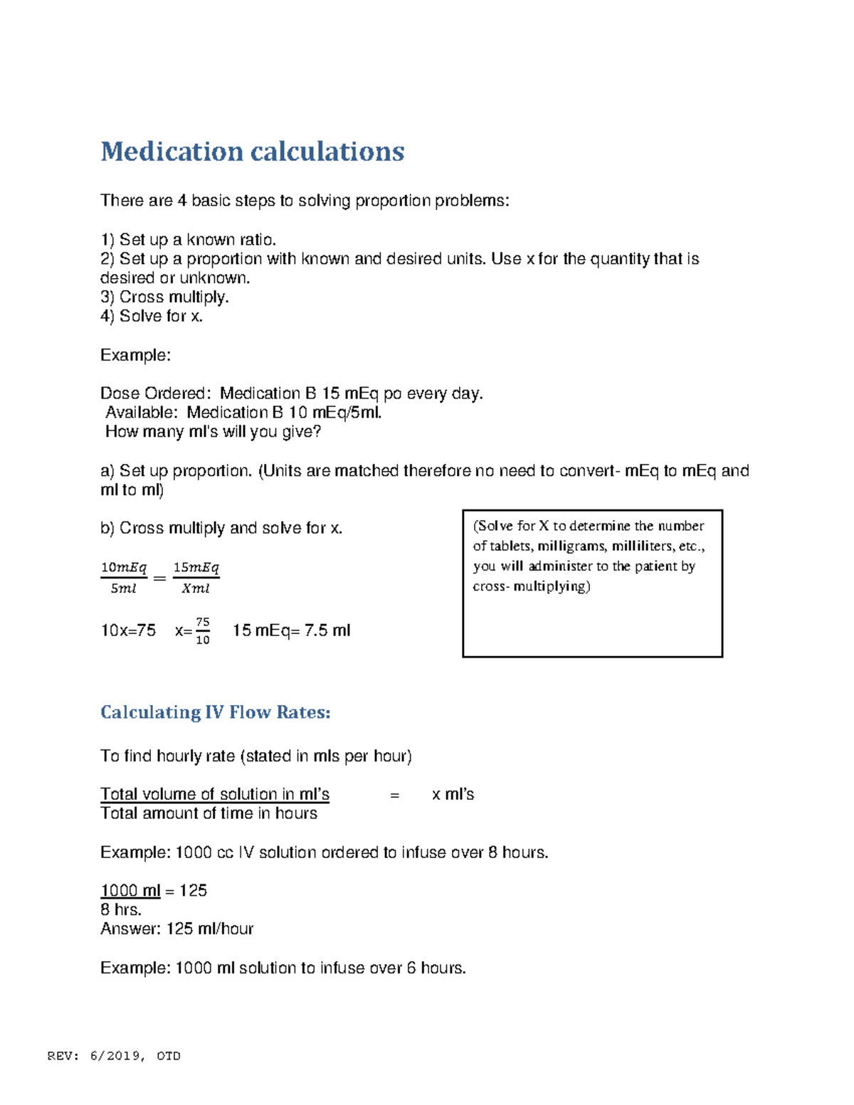 Medication Calculations: Med Math Techniques and Examples - Studocu