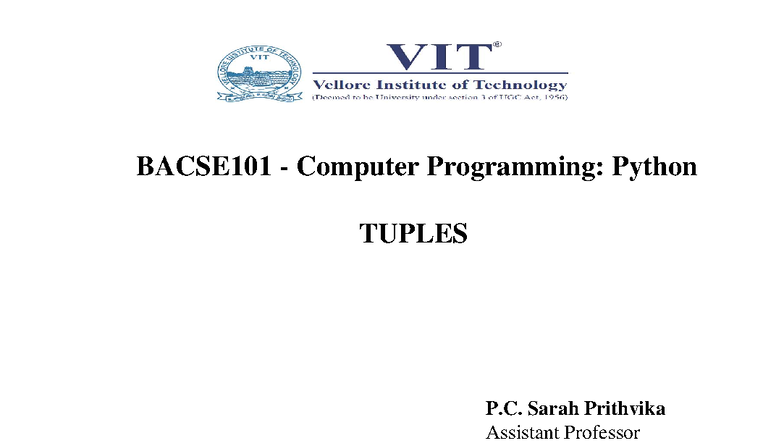 BACSE101 Lecture Notes: Understanding Python Tuples - Studocu