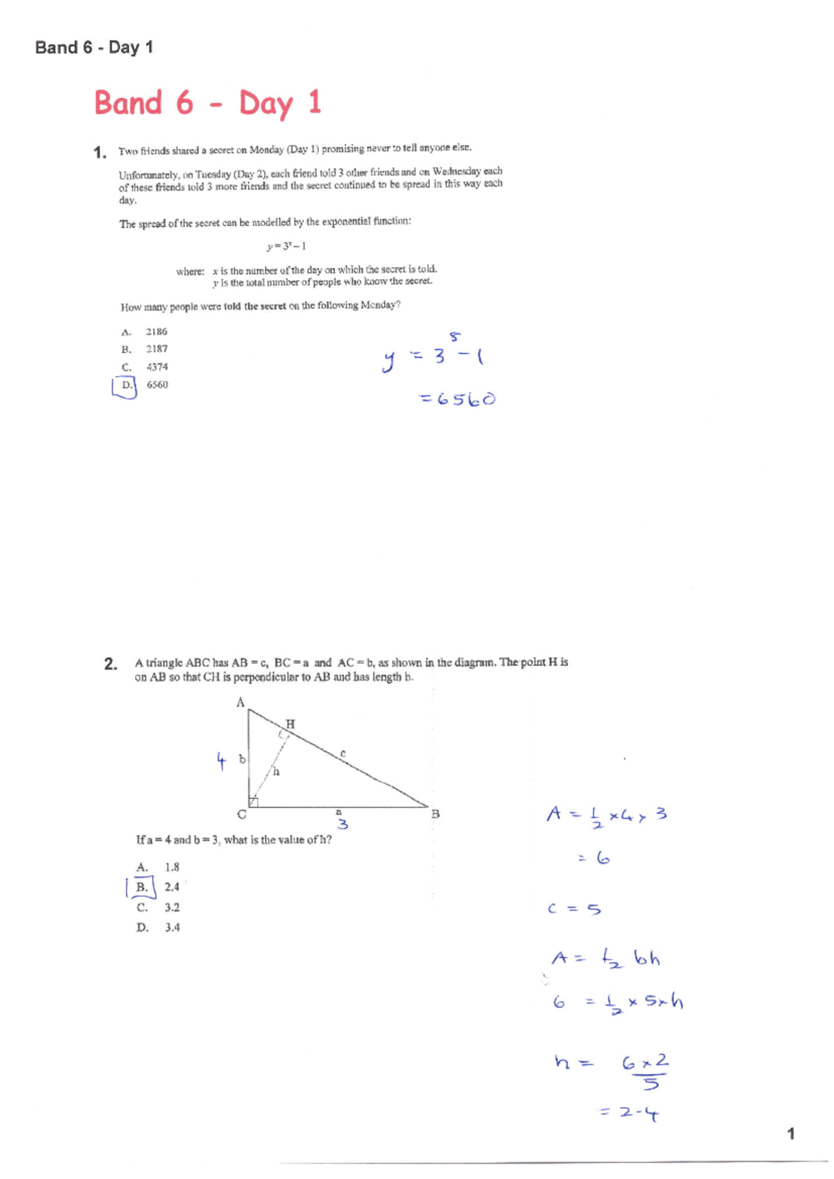 Band 6 - Day 1 Solutions: Exponential Growth & Geometry Problems - Studocu