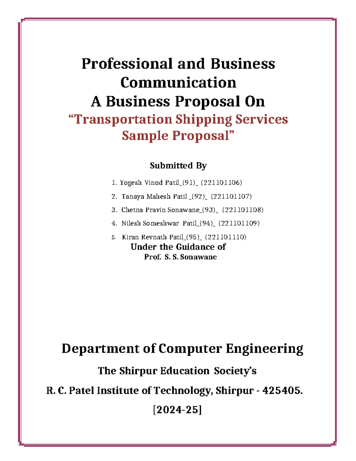 Business Proposal on Shipping Services - Professional Comm. (CS 221101 ...