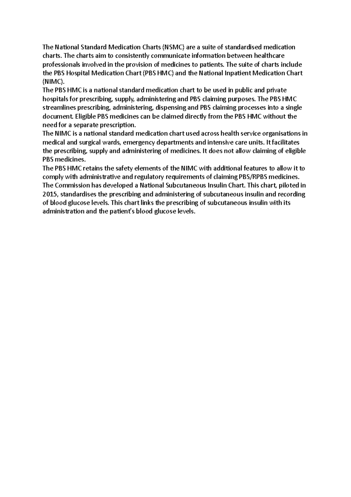 NSMC: Comprehensive Guide to National Standard Medication Charts - Studocu