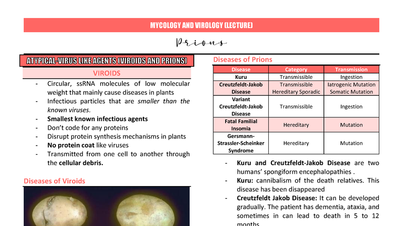 Lecture Lesson 12. Prions - MYCOLOGY AND VIROLOGY (LECTURE) VIROIDS ...