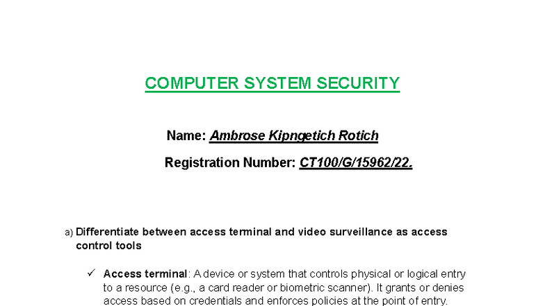 COMP 202: Computer System Security Notes on Access Control & RSA - Studocu