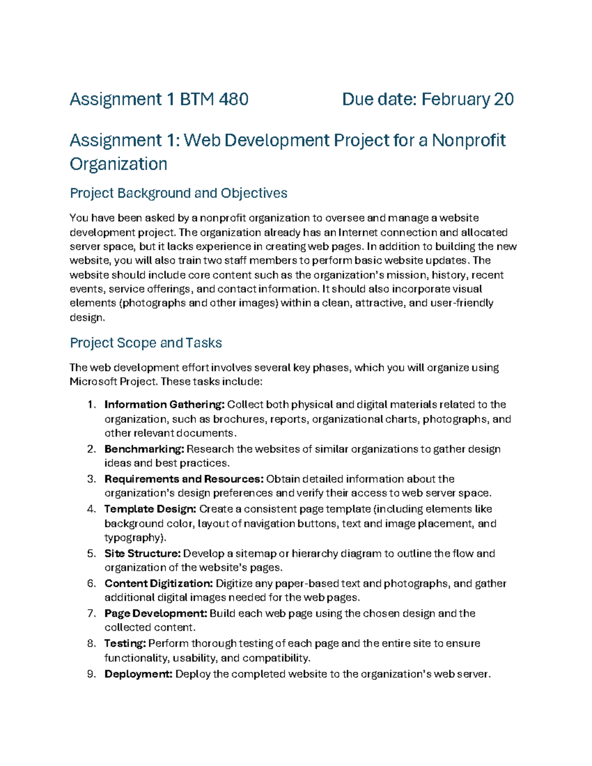 Web Development Project for Nonprofit Org - BTM 480 Assignment 1 - Studocu
