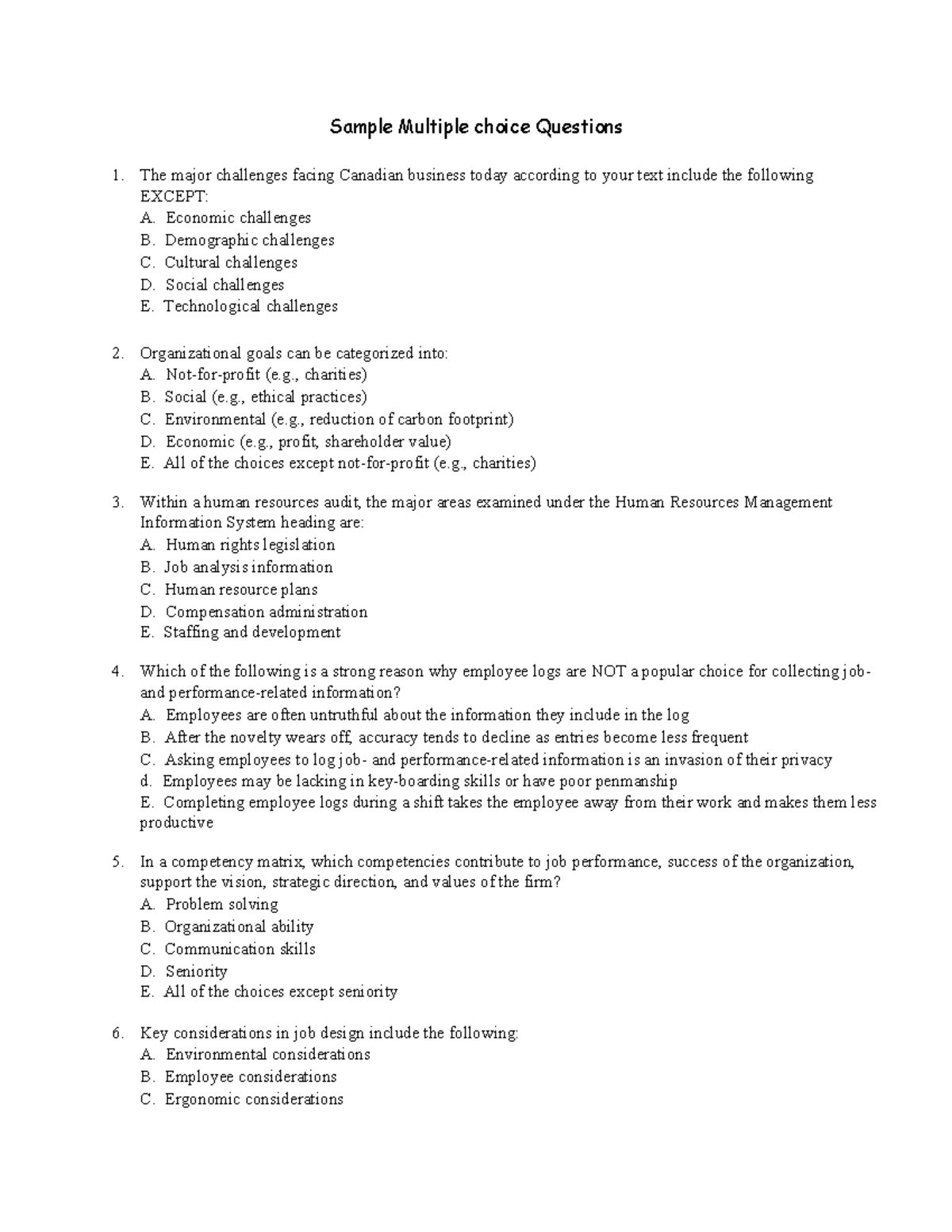 Sample/practice exam 14 February, questions - Sample Multiple choice ...