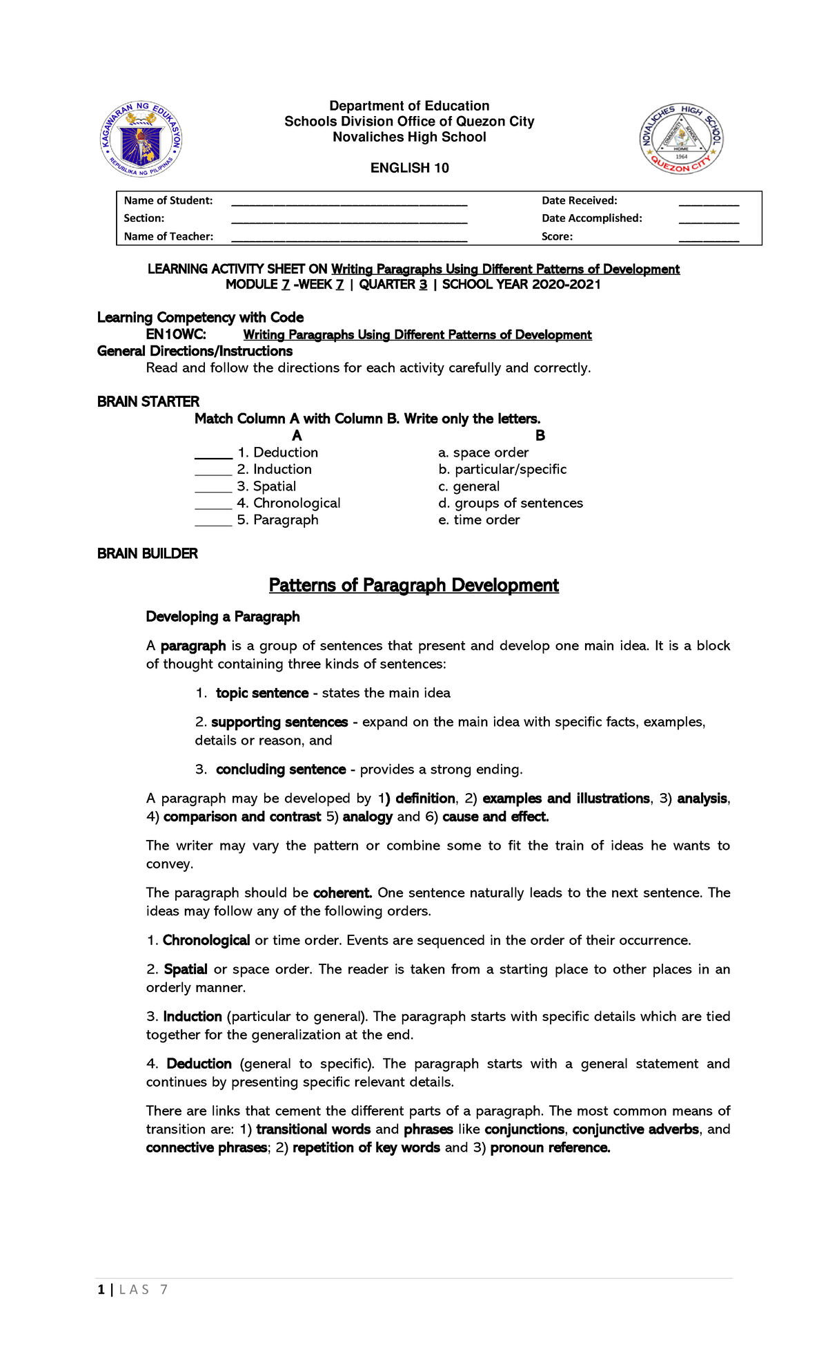 LAS-7 Qtr3 Patterns-of-Paragraph-Development-1 i hope i ohpe ... image.