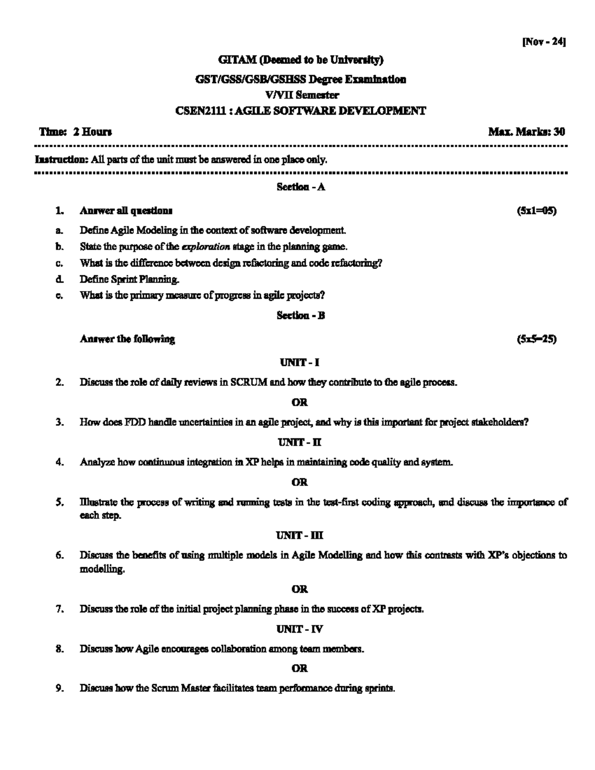 CSEN2111 Agile Software Development - Exam Questions & Answers - Studocu