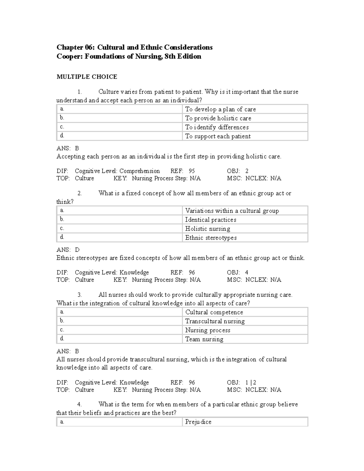 Chapter 6 questions - Chapter 06: Cultural and Ethnic Considerations ...