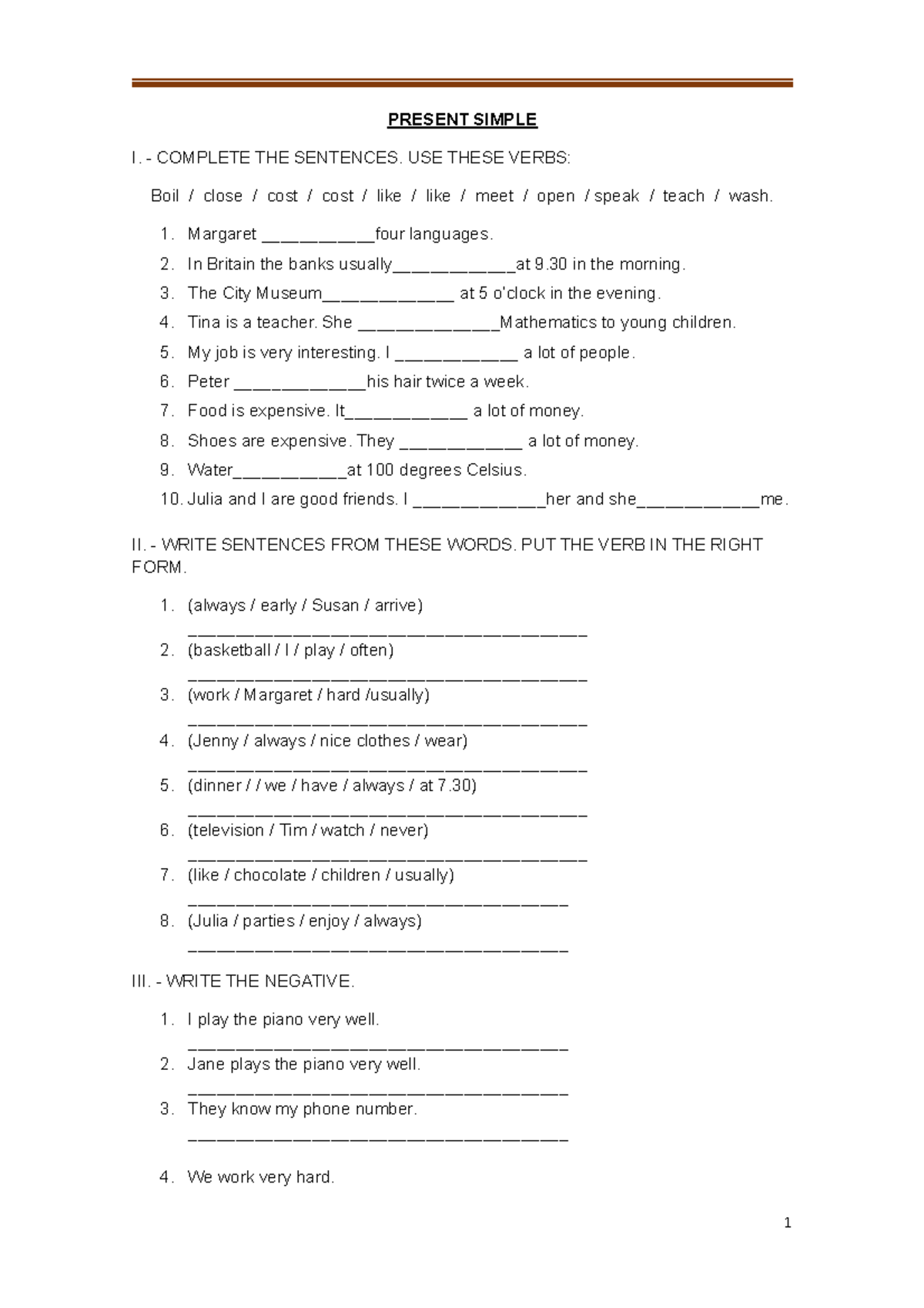 Present Simple Exercise - Practice & Questions - Studocu