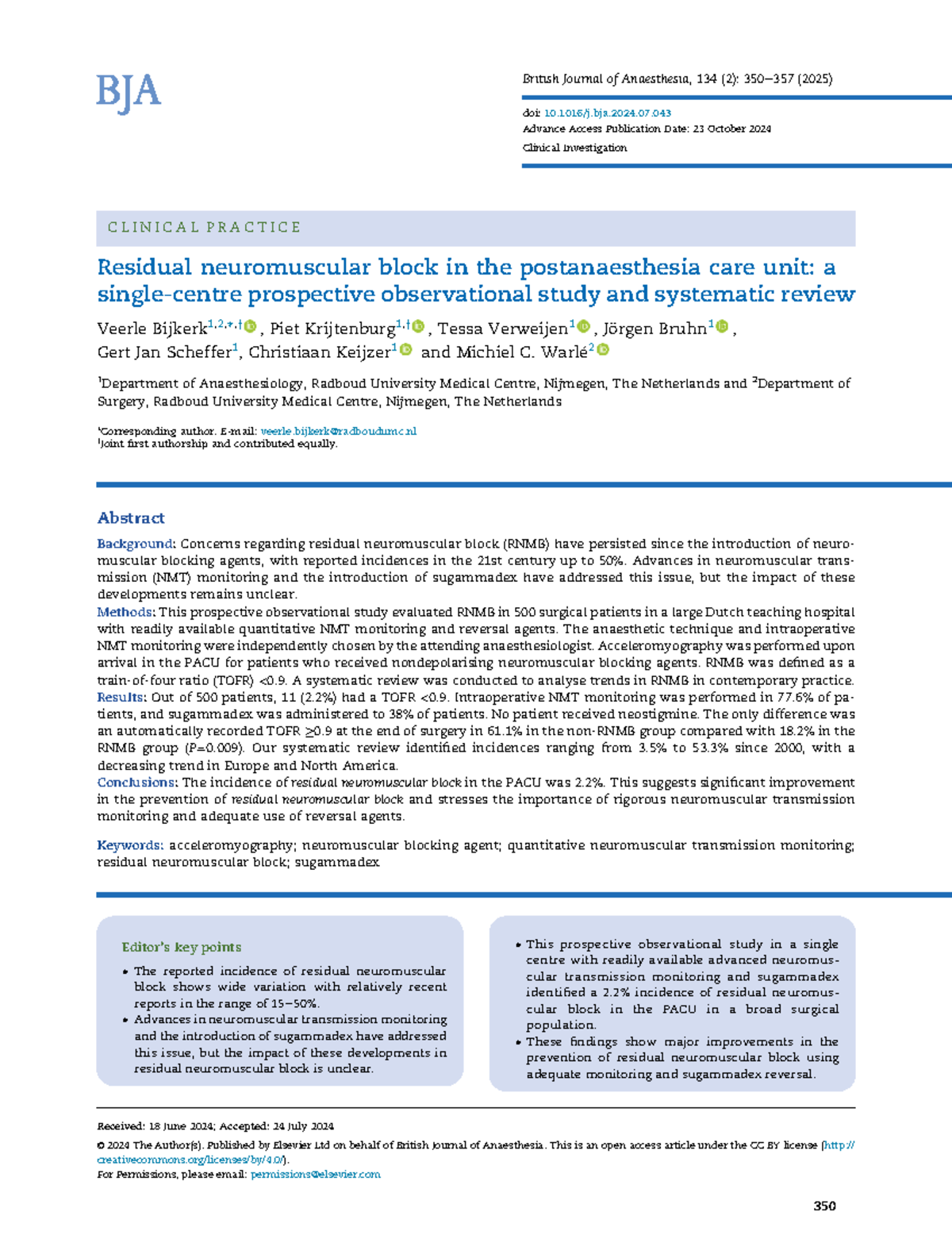 Residual Neuromuscular Block in PACU: A Prospective Study (2025) - Studocu
