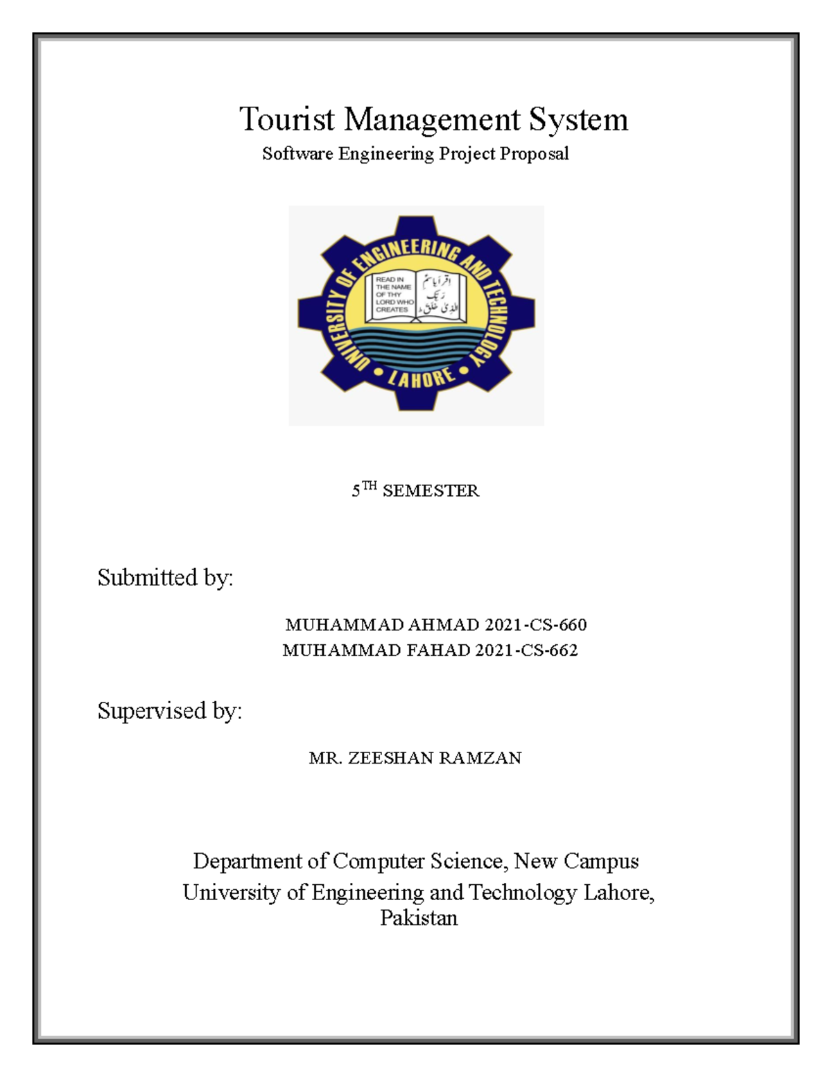 Tourist Management System Proposal (2021-CS-660 & 2021-CS-662) - Studocu
