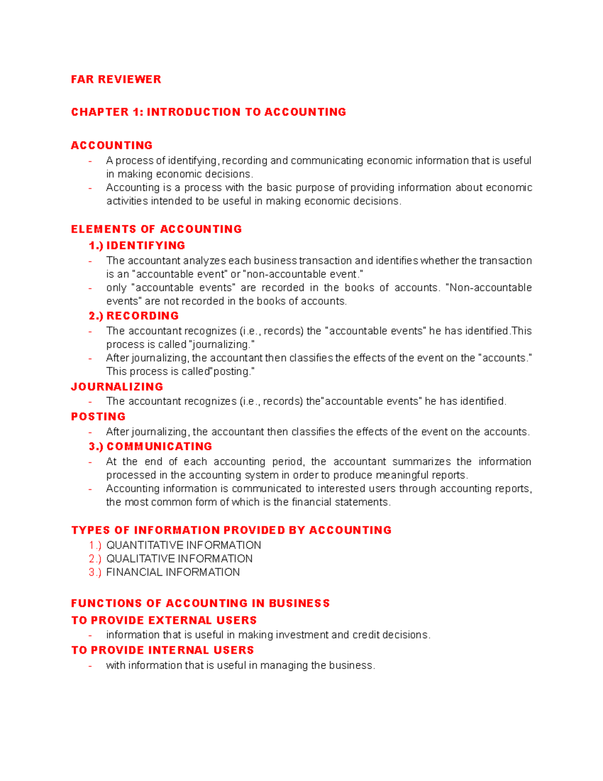 FAR 1: Intro to Accounting Concepts and Principles - Studocu