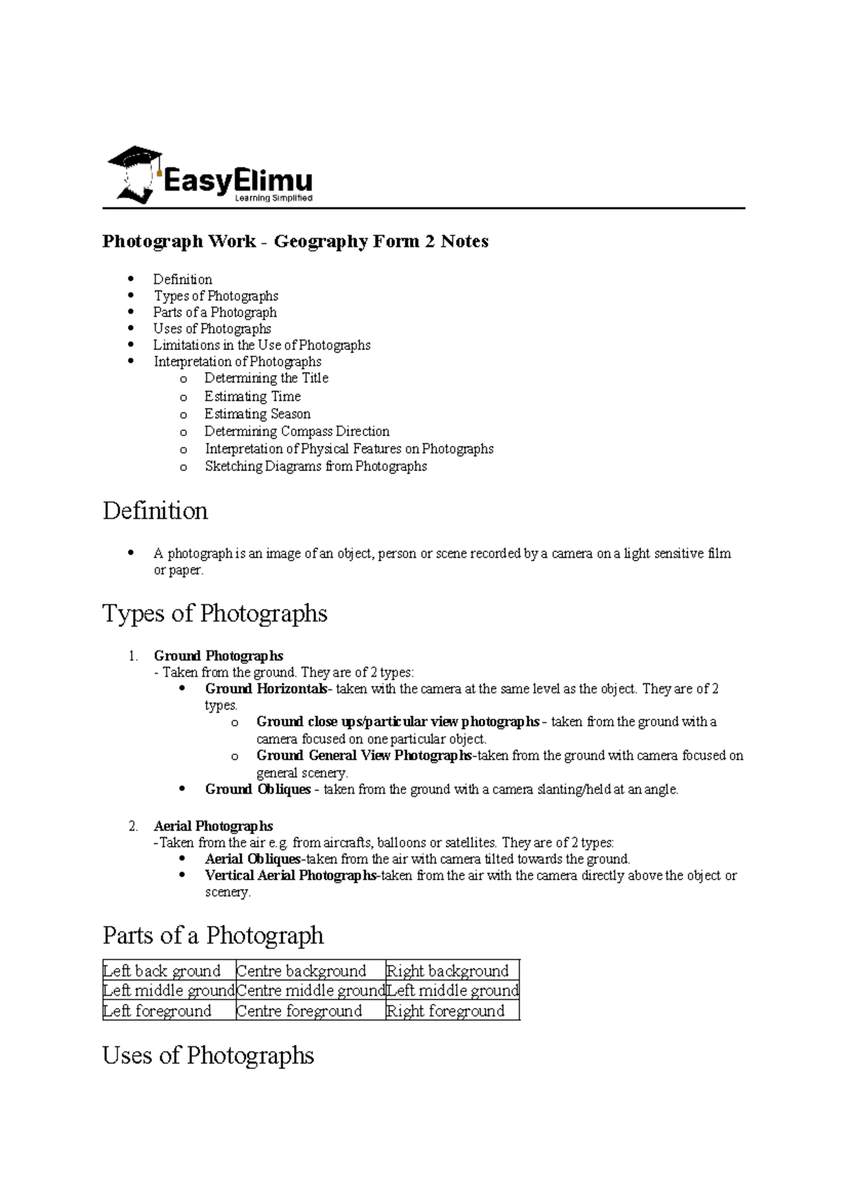 Geography Form 2: Photography Notes for Revision and Interpretation ...