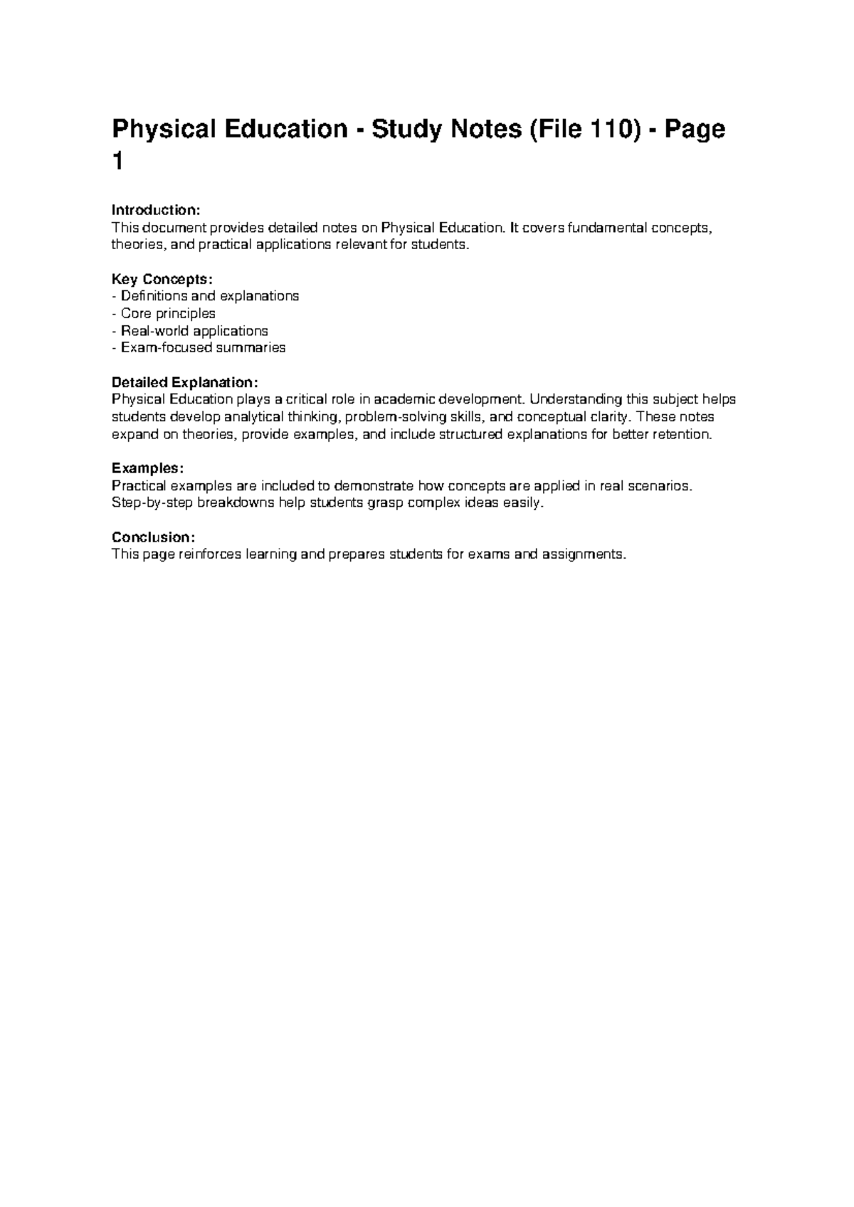 Physical Education Study Notes 110: Key Concepts & Applications - Studocu