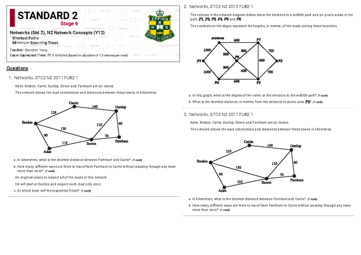 Networks, STD2 N2 2013 FUR2 1 Practice Questions on Shortest Paths ...