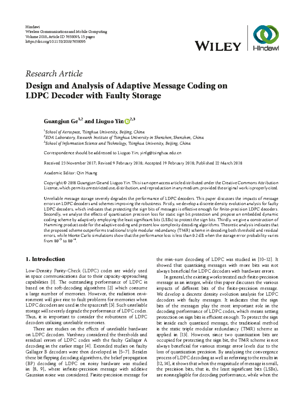Design and Analysis of Adaptive Message Coding on LDPC Decoder (Ge2018 ...