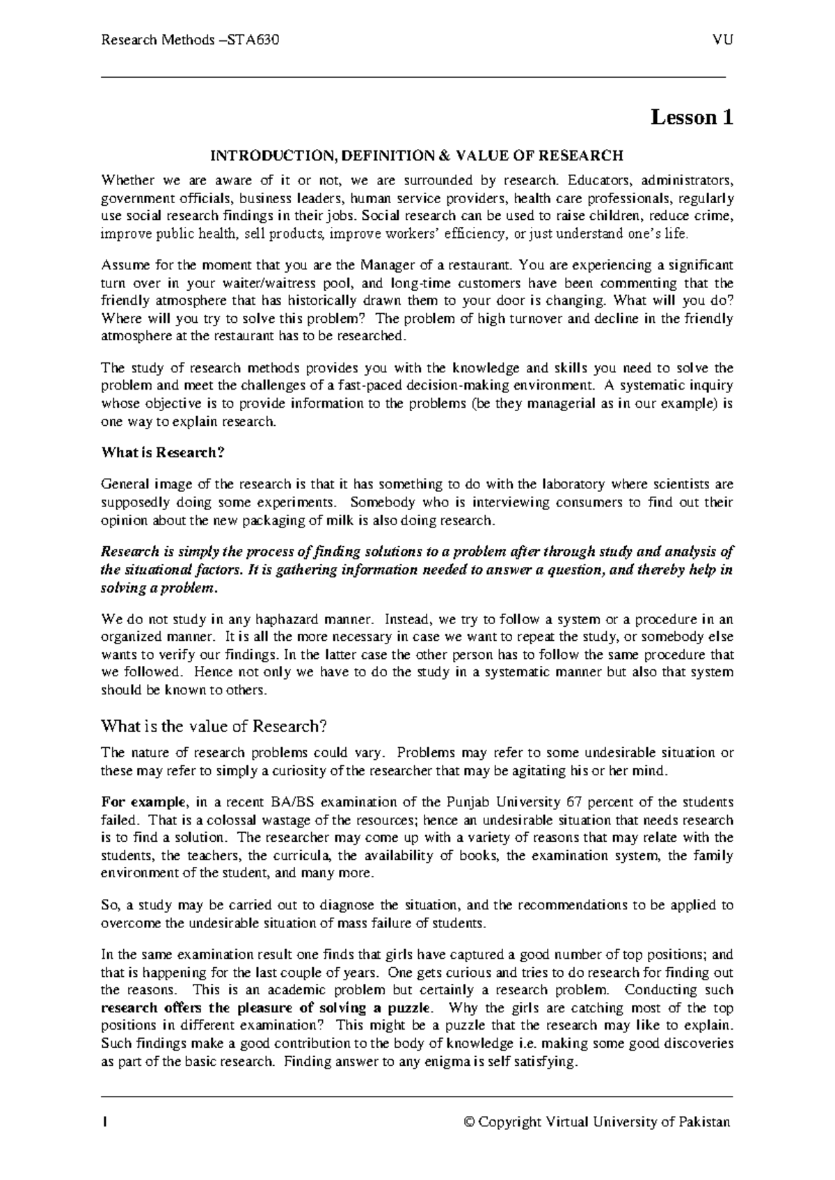 STA 630 Lesson 1: Introduction to Research Methods and Their Value ...