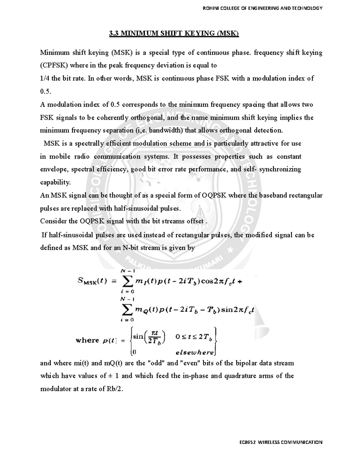 Minimum Shift Keying (MSK) Overview and GMSK Applications - Studocu