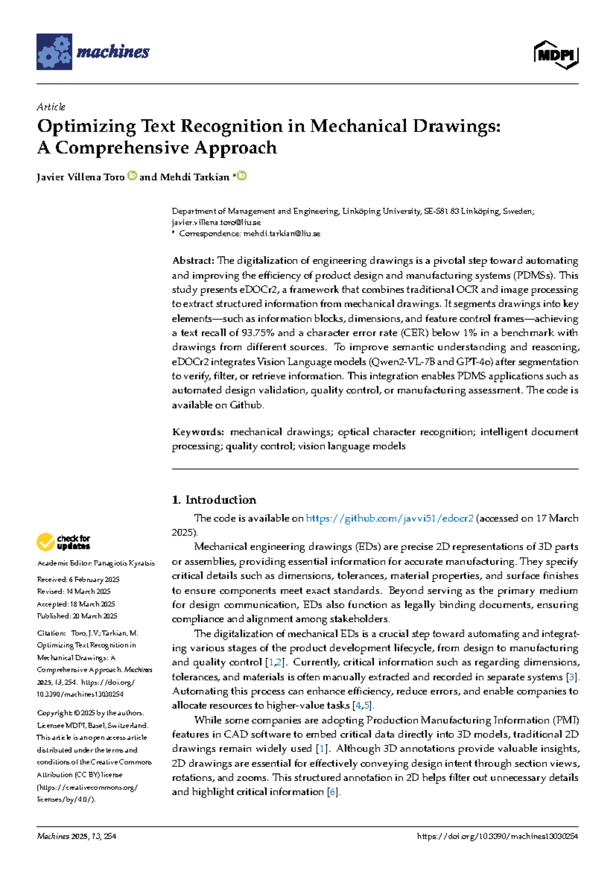 Optimizing Text Recognition in Mechanical Drawings: eDOCr2 Framework ...