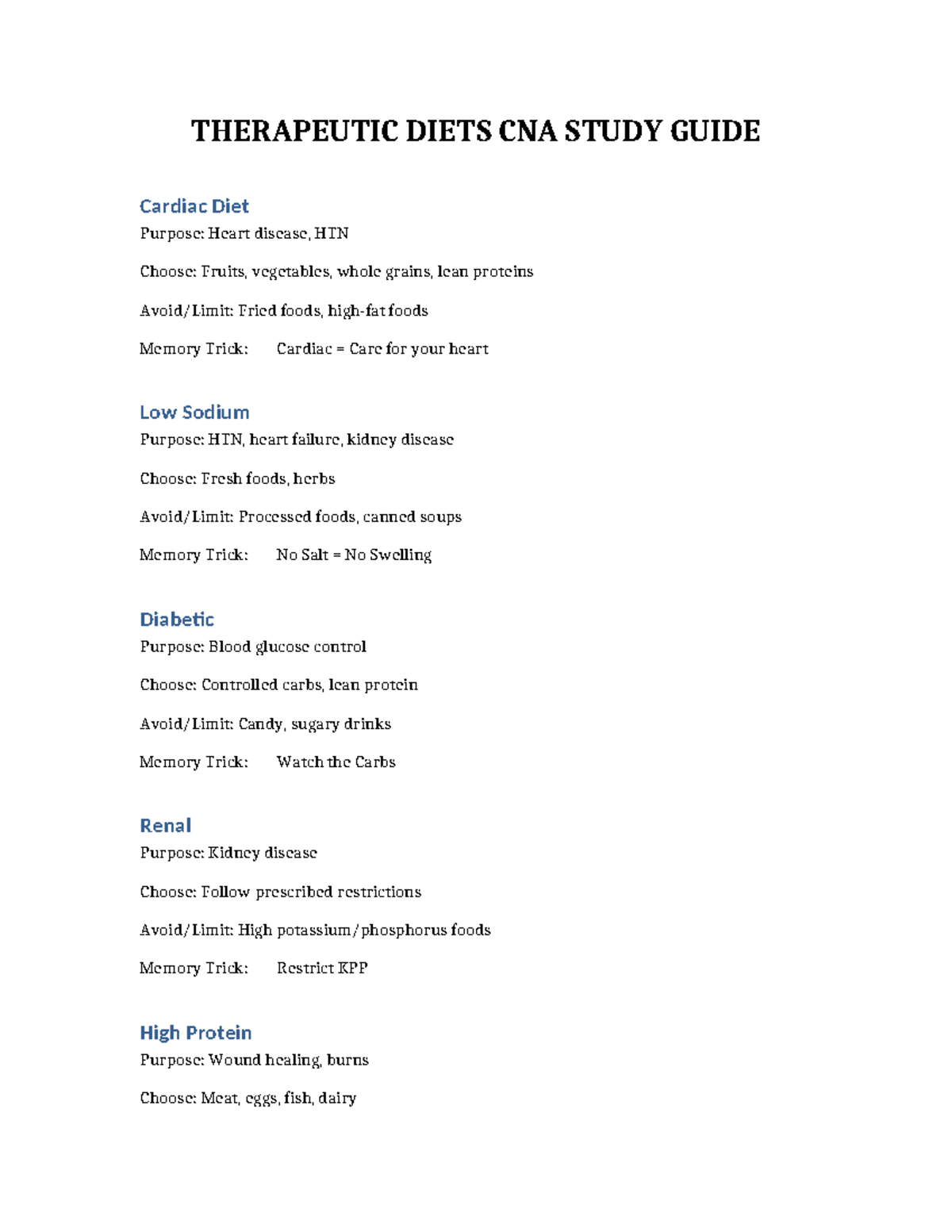 Therapeutic Diets CNA Study Guide: Cardiac, Diabetic, Renal & More ...
